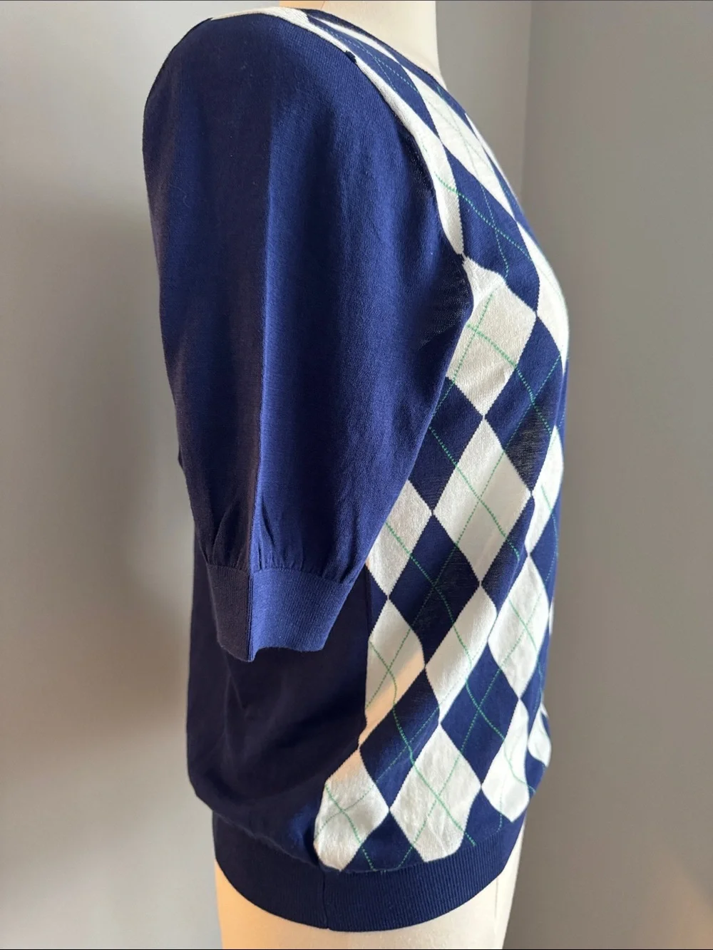 J. Crew Classic Argyle Crew Sweater - White/Navy, Size L